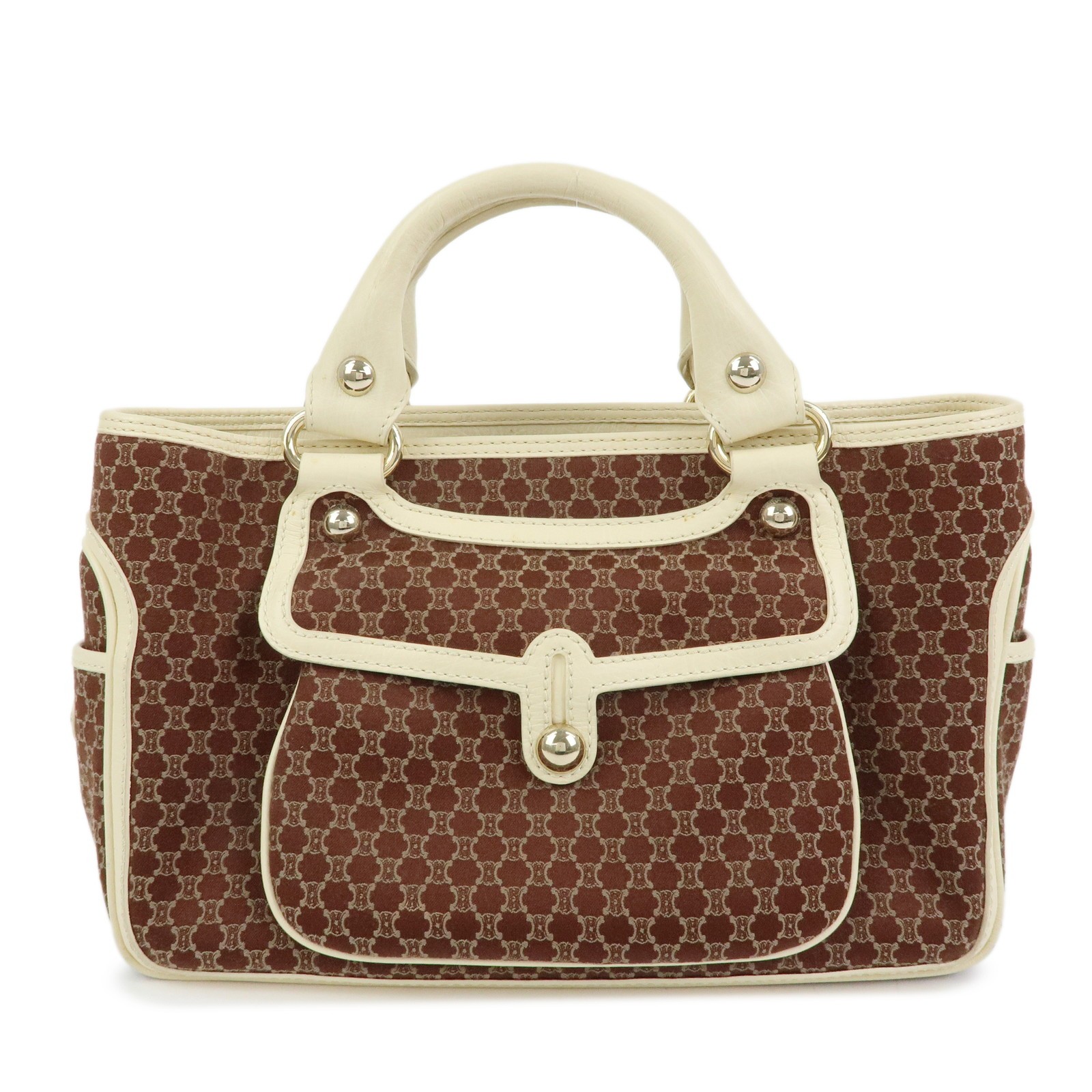 CELINE Macadam Boogie Bag Canvas Leather Hand Bag Tote Bag Brown Auth Used F/S