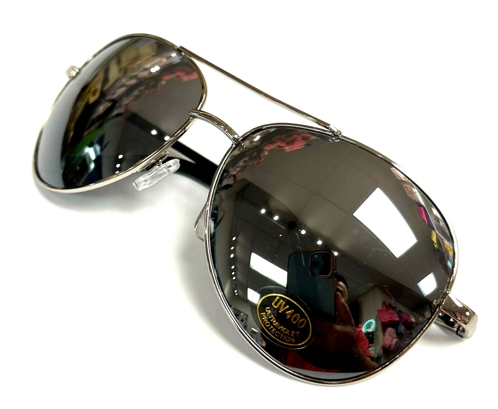 Aviator Sunglasses Black Mirror Lens Men Women Silver Spring Hinge Pilot UV 400