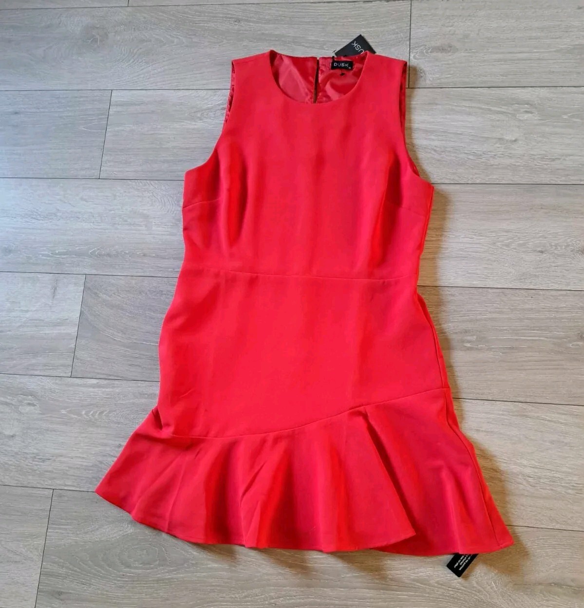 Dusk By Roman Red Stretch Sleeveless Peplum Hem Dress Smart Occasion Office UK16