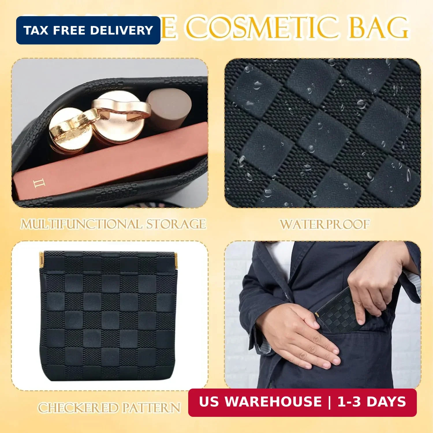2 PCS Small Makeup Bag for Women, Small Pouches for Purse,Mini Checkered Cosmeti