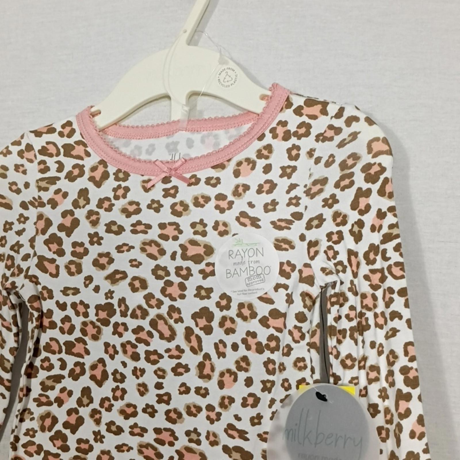 NWT Milkberry Girls Leopard Print Long Sleeve Pajama Set Rayon From Bamboo Sz 3T