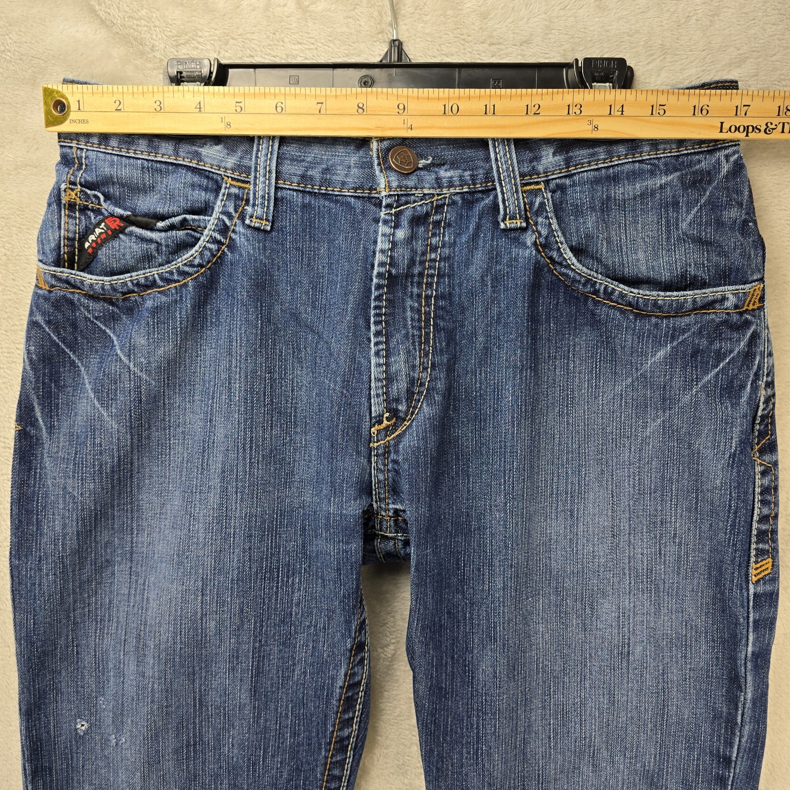Ariat Work FR M4 Low Rise Boot Cut Jeans Mens 33×34 Blue Flame Resistant CAT 2