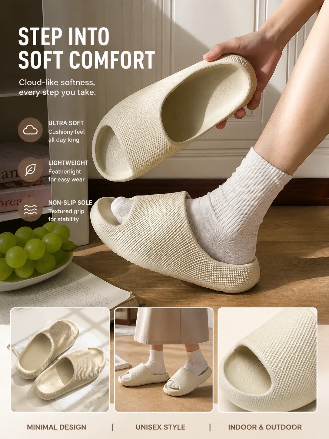 Unisex Ultra-Soft Cloud Cushion Platform Slides Thick Sole Non-Slip EVA slippes