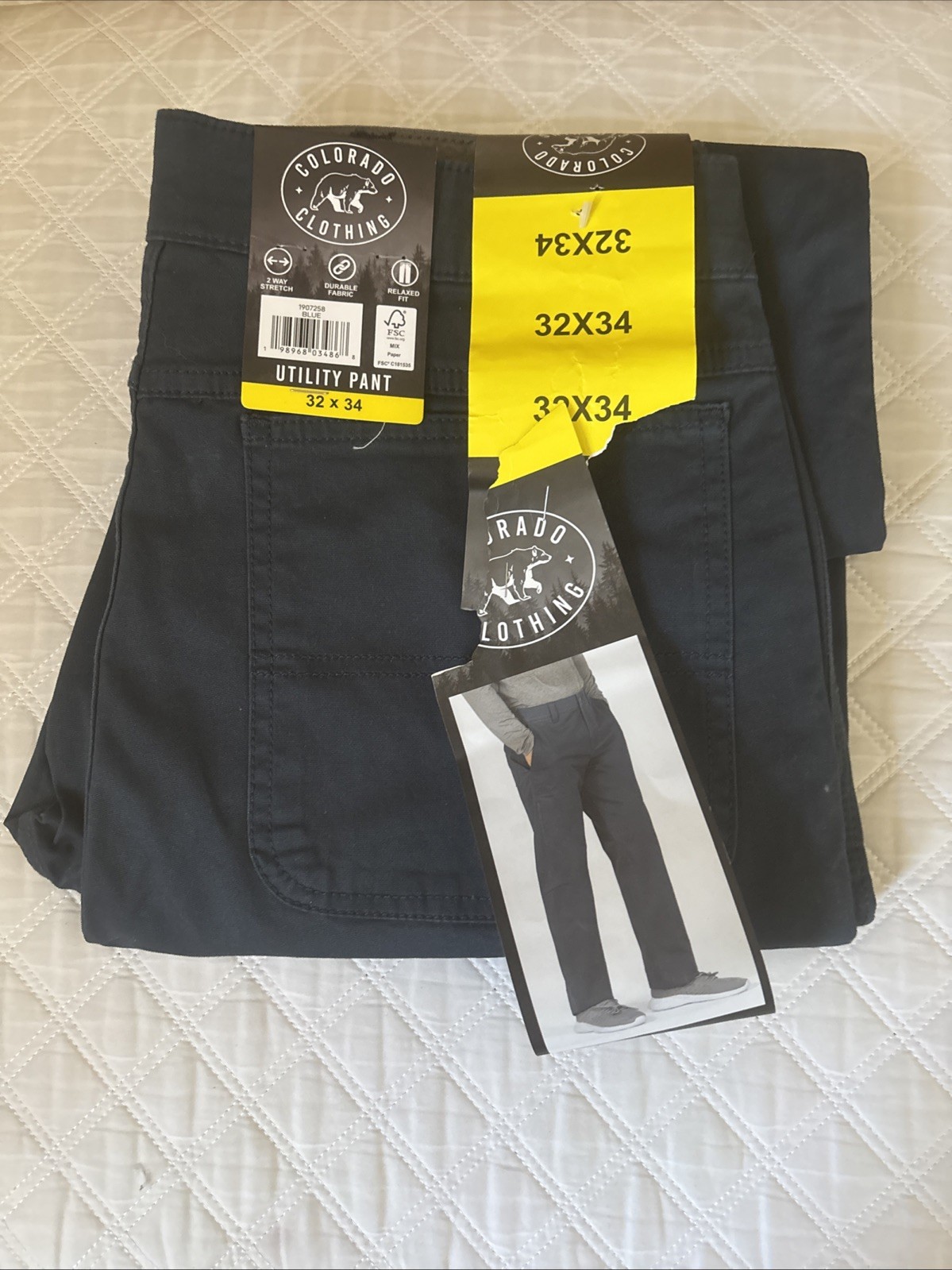Colorado Clothing Men’s Utility Pant Relaxed Fit 2 Way Stretch Fabric Blue 32