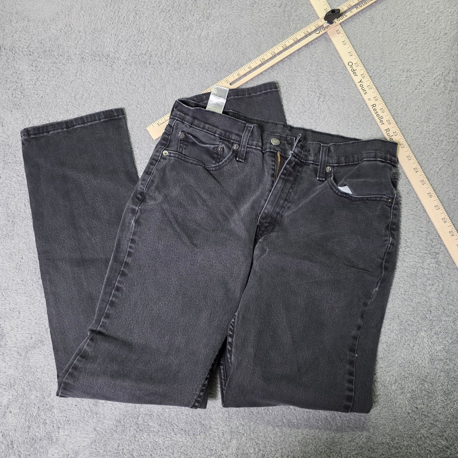 Levis Mens 33×34 514 Straight Fit Jeans Black Faded Denim Waterless 0075-1174