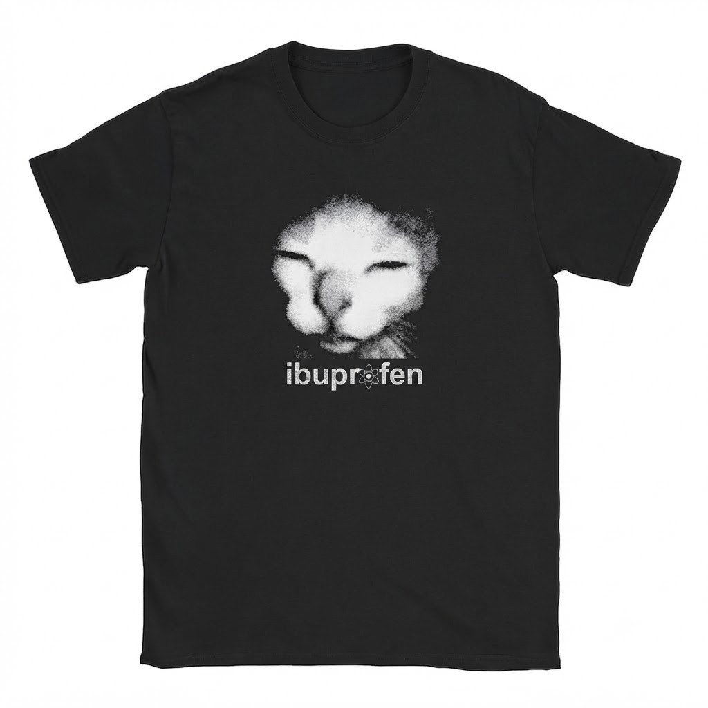 Funny Cat Ibuprofen Black Tee, Sarcastic Meme Animal Lover Gift For Friends