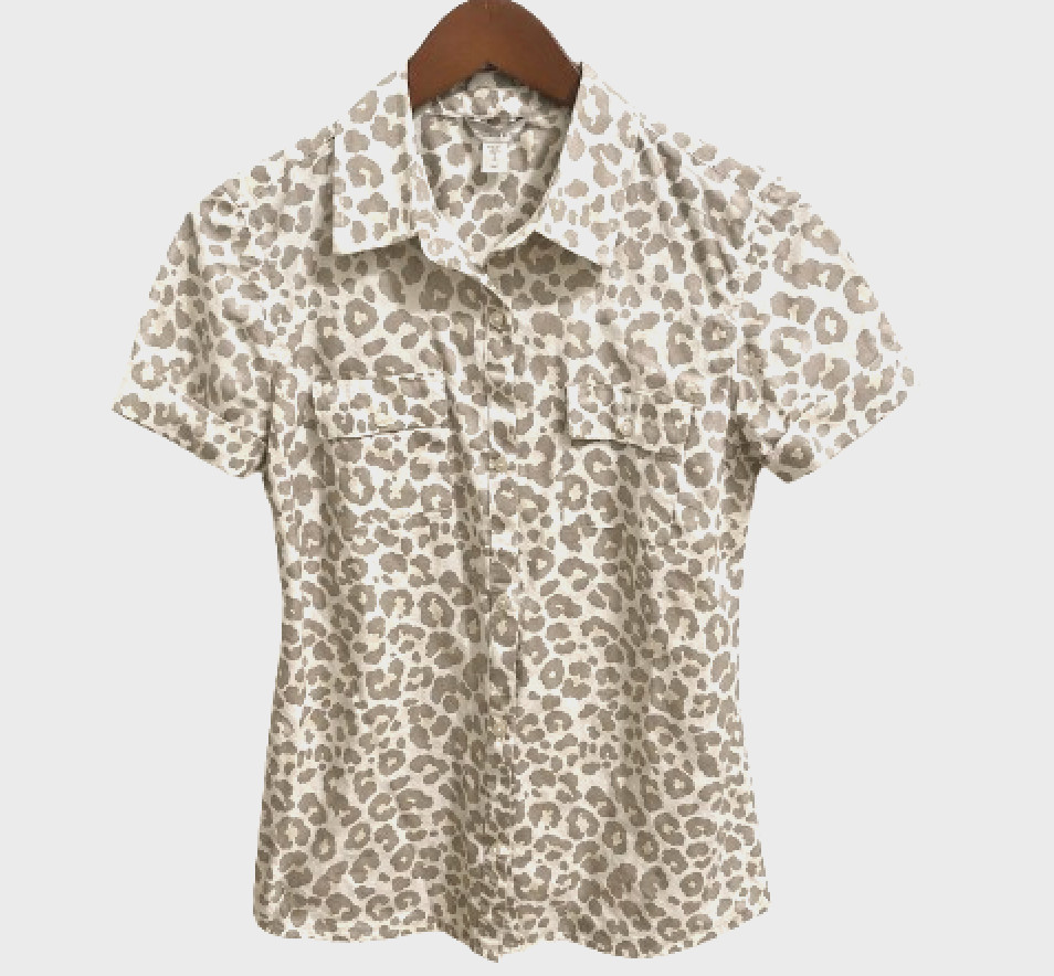 Garnet Hill Leopard Animal Print 100% cotton Top pockets Sz 00 XS White Gray NWT