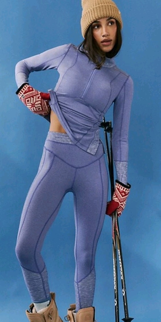 Free People Movement M Undercover Base Layer Mid Rise Leggings Blue NWT $108