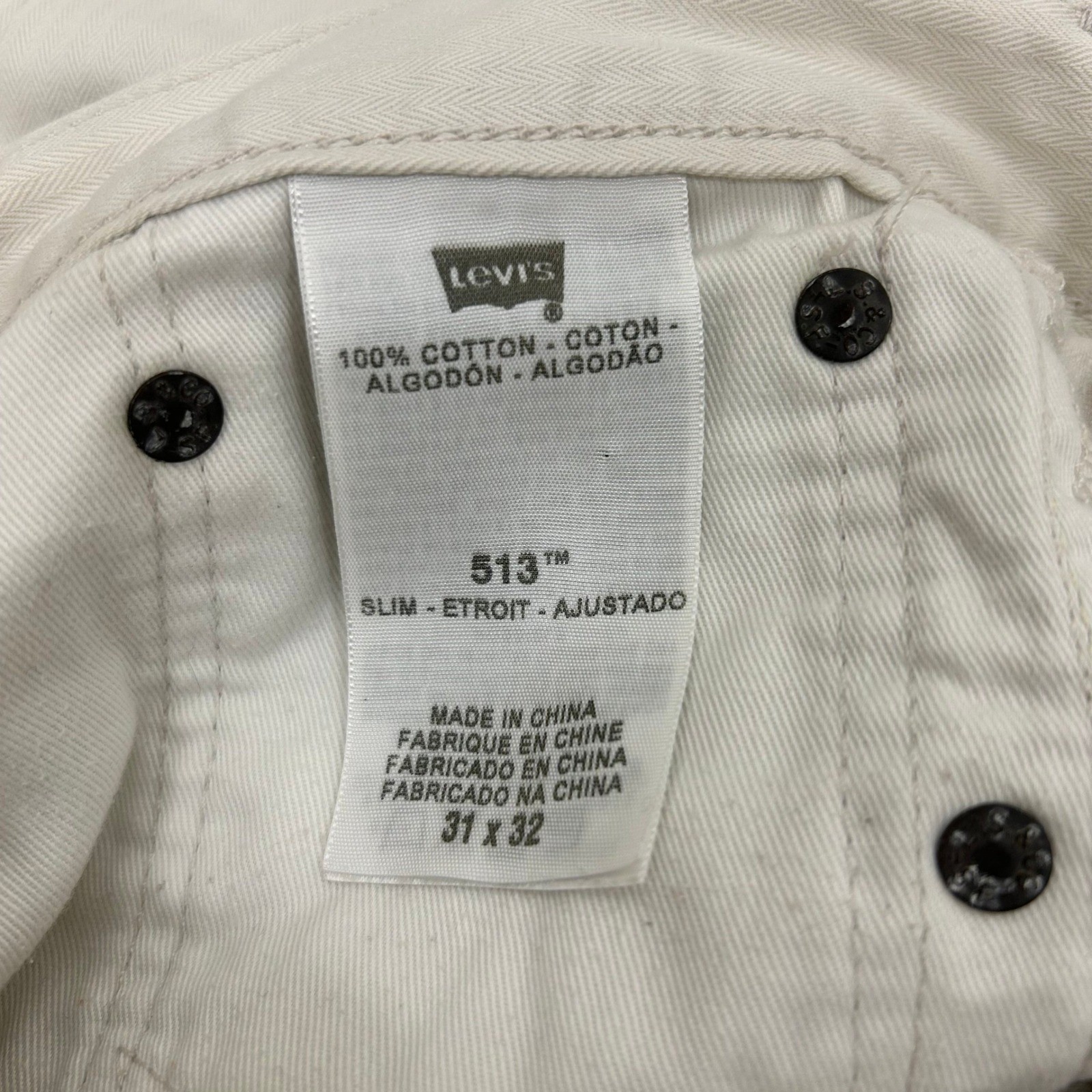 Levi’s 513 Slim Straight Pants Cream Herringbone Textured Cotton Size 31×32