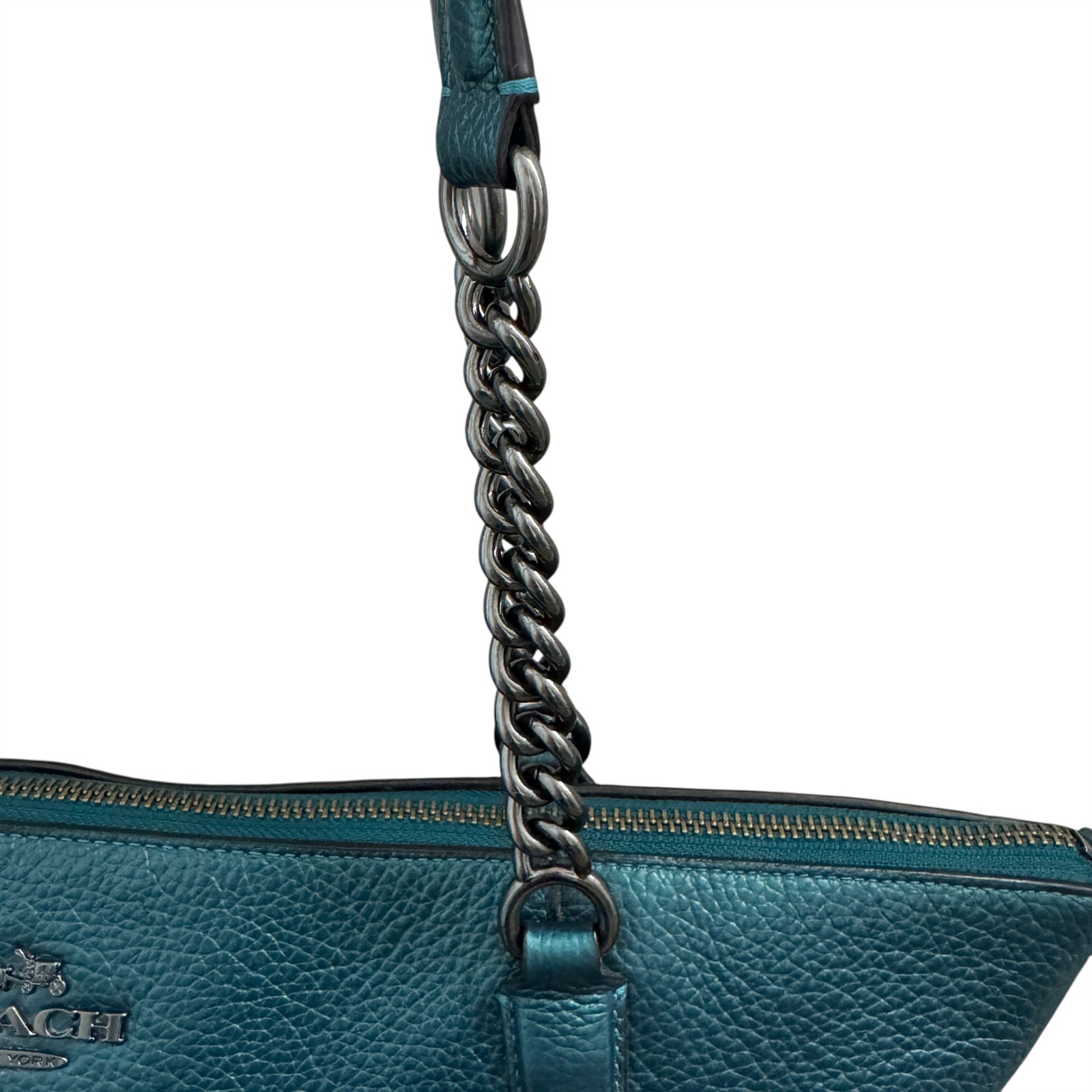 Coach Ava Chain Navy Blue Pebbled Leather Tote Bag & DB Double Handle F22208