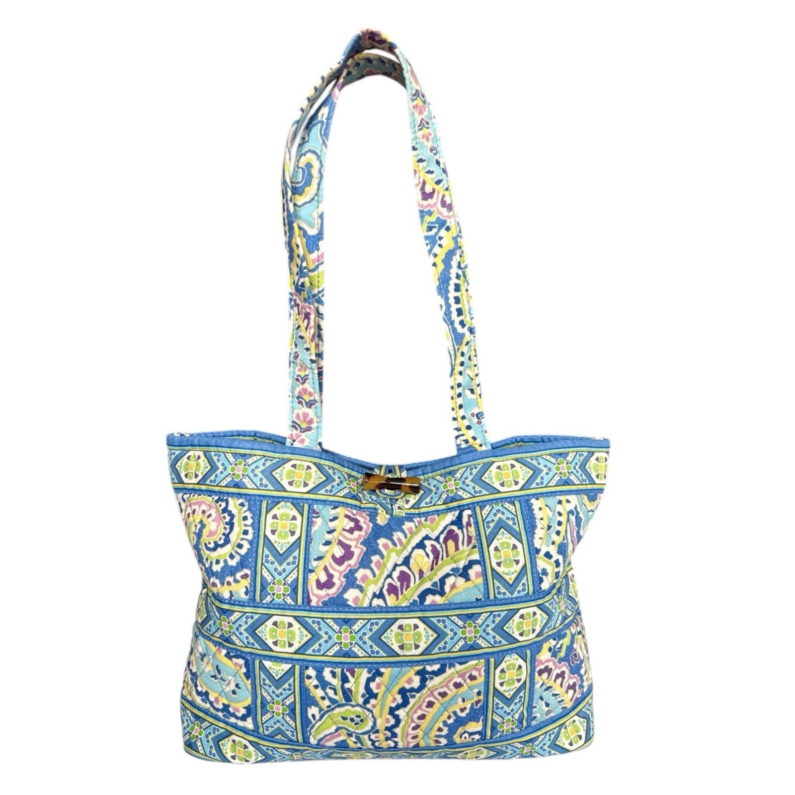 Retired Vera Bradley Tic Tac Toe Capri Blue Purse Handbag Paisley Toggle Tote