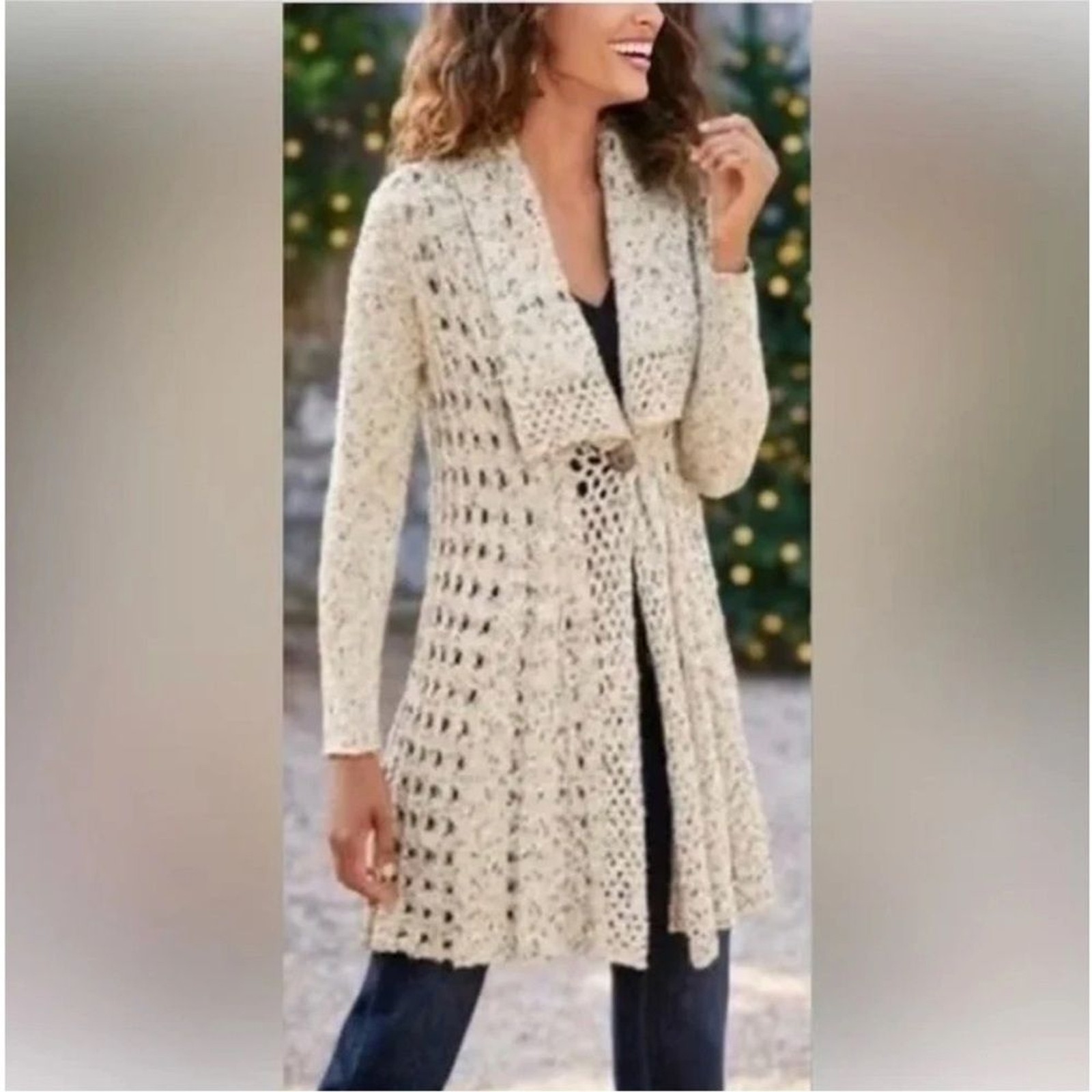 Soft Surroundings Teresa Crochet Cardigan Women’s 2X Deep Blue