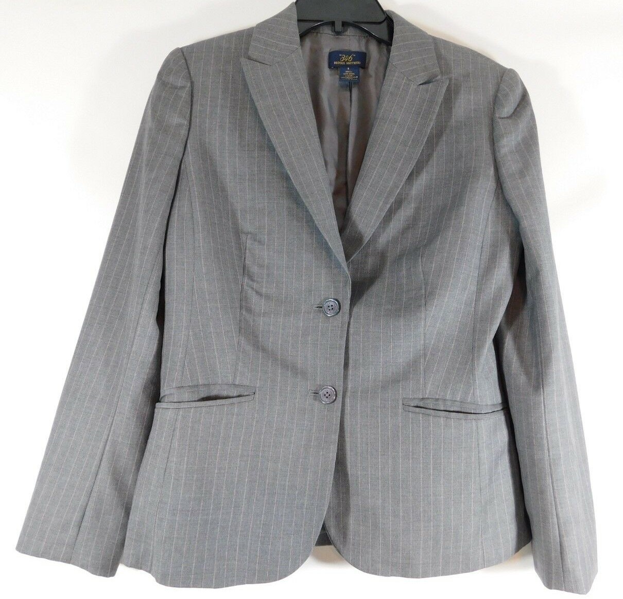 Brooks Brothers “346” Women’s Gray Pinstriped Wool Blazer Bemberg Cupro Lining 6