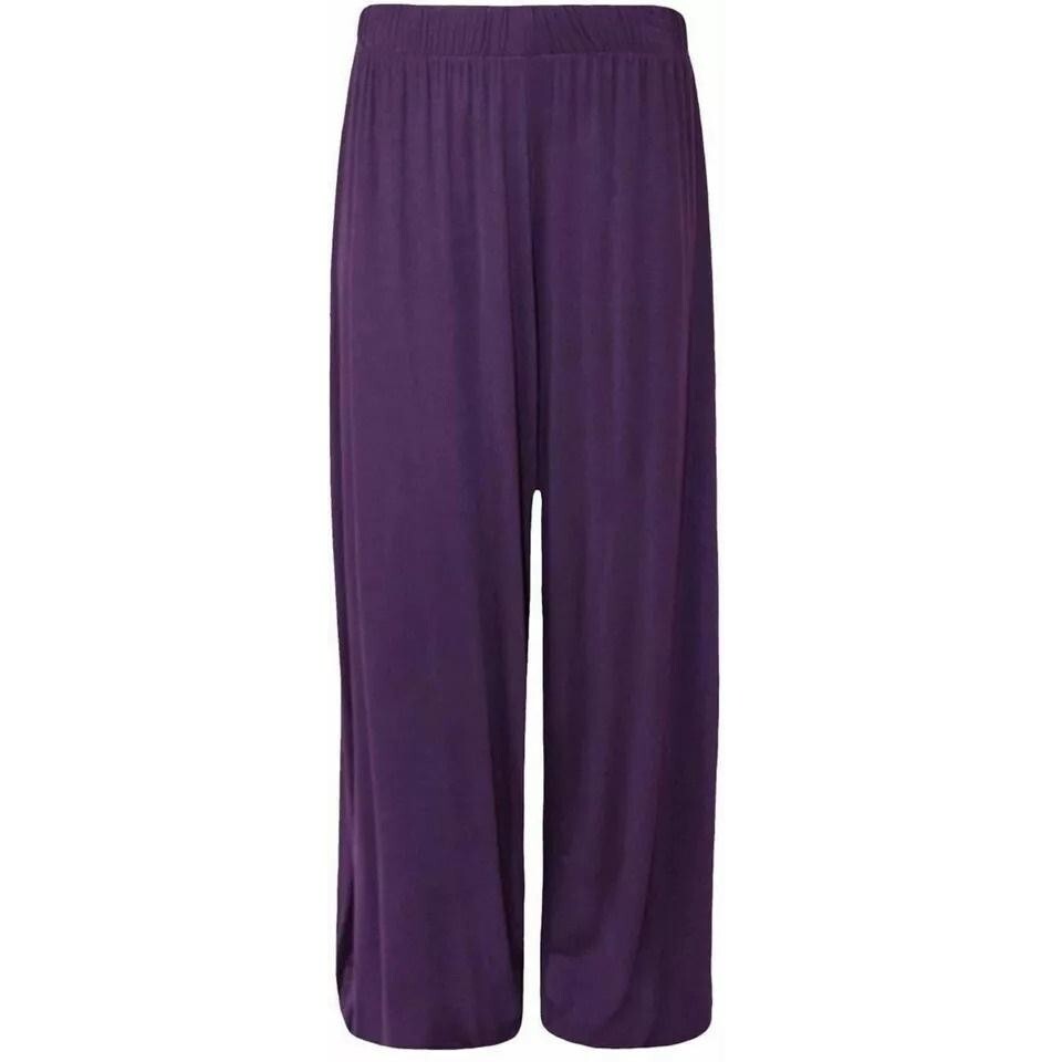 Ladies Palazzo Wide Leg Flared Elasticated Stretch Plain Trousers Womens Wide
