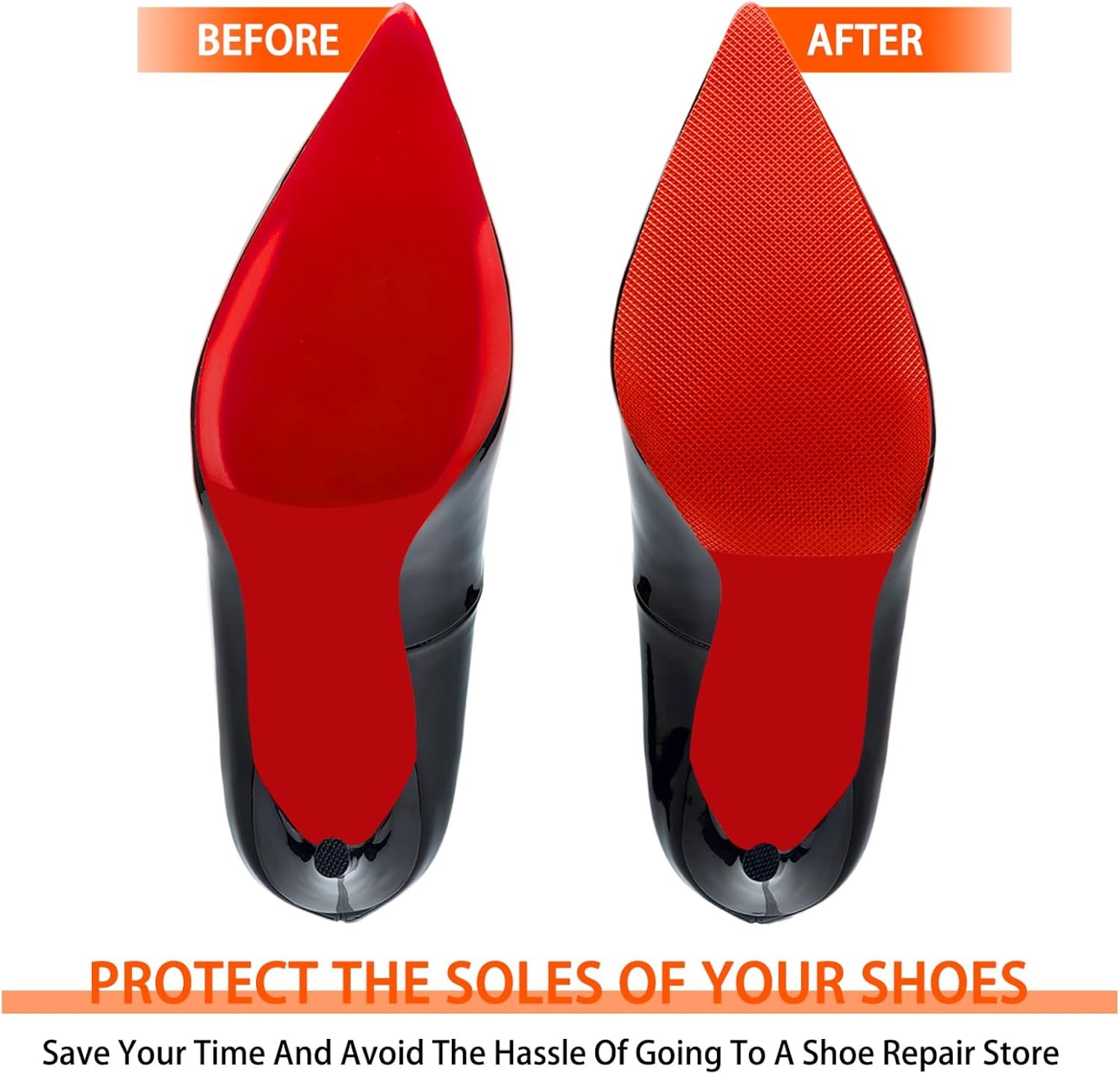 Red Sole Protectors, 4 Pcs Self-Adhesive Shoe Bottom Medium, 6″ by 4″,
