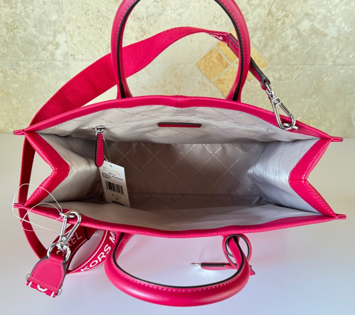 Michael Kors Mirella Medium East West Tote Satchel Shoulder Bag Dark Raspberry