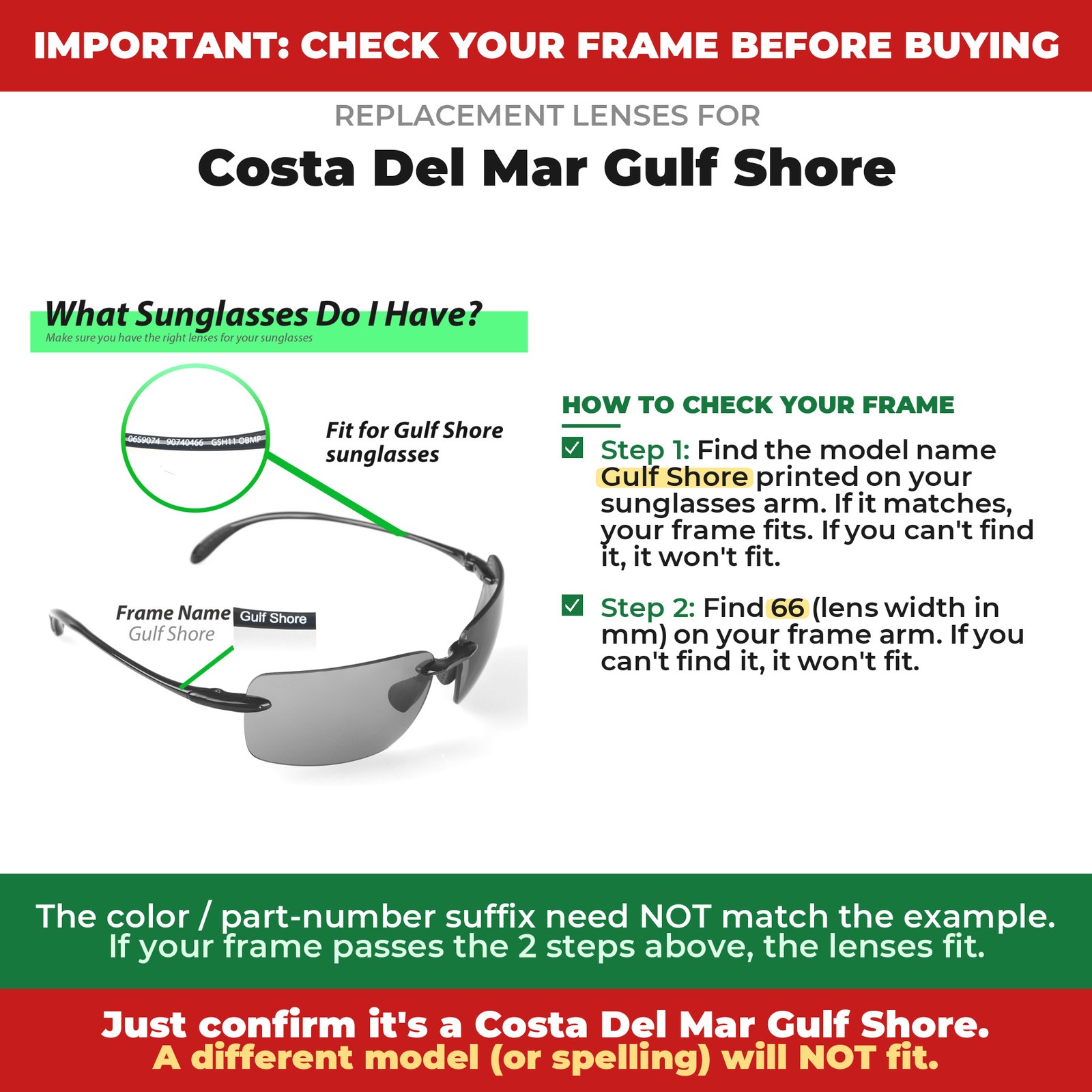 Walleva Replacement Lenses For Costa Del Mar Gulf Shore – Multiple Options