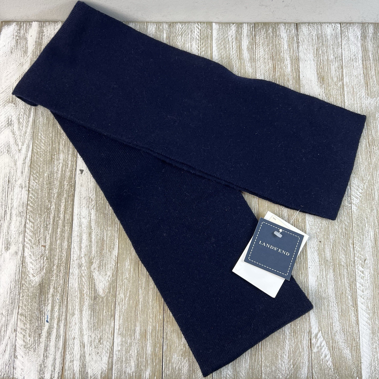 Lands End Navy Blue 100% Cashmere Skinny Scar 64×5-inches New
