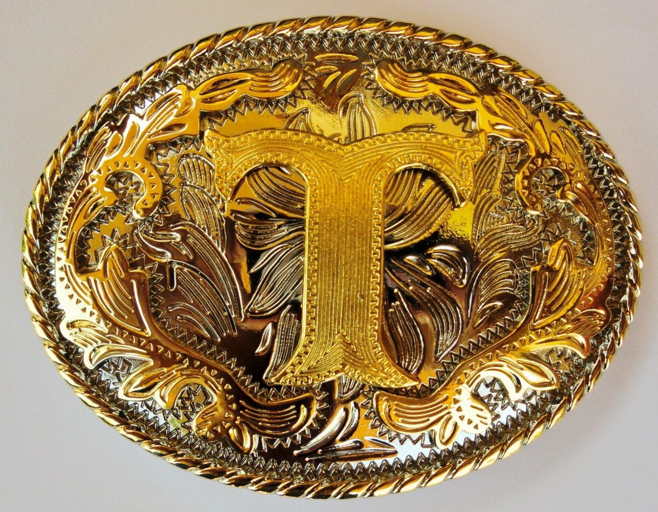 INITIAL ” T ” RODEO COWBOY LETTER SHINE GOLD SILVER WESTERN BELT BUCKLE