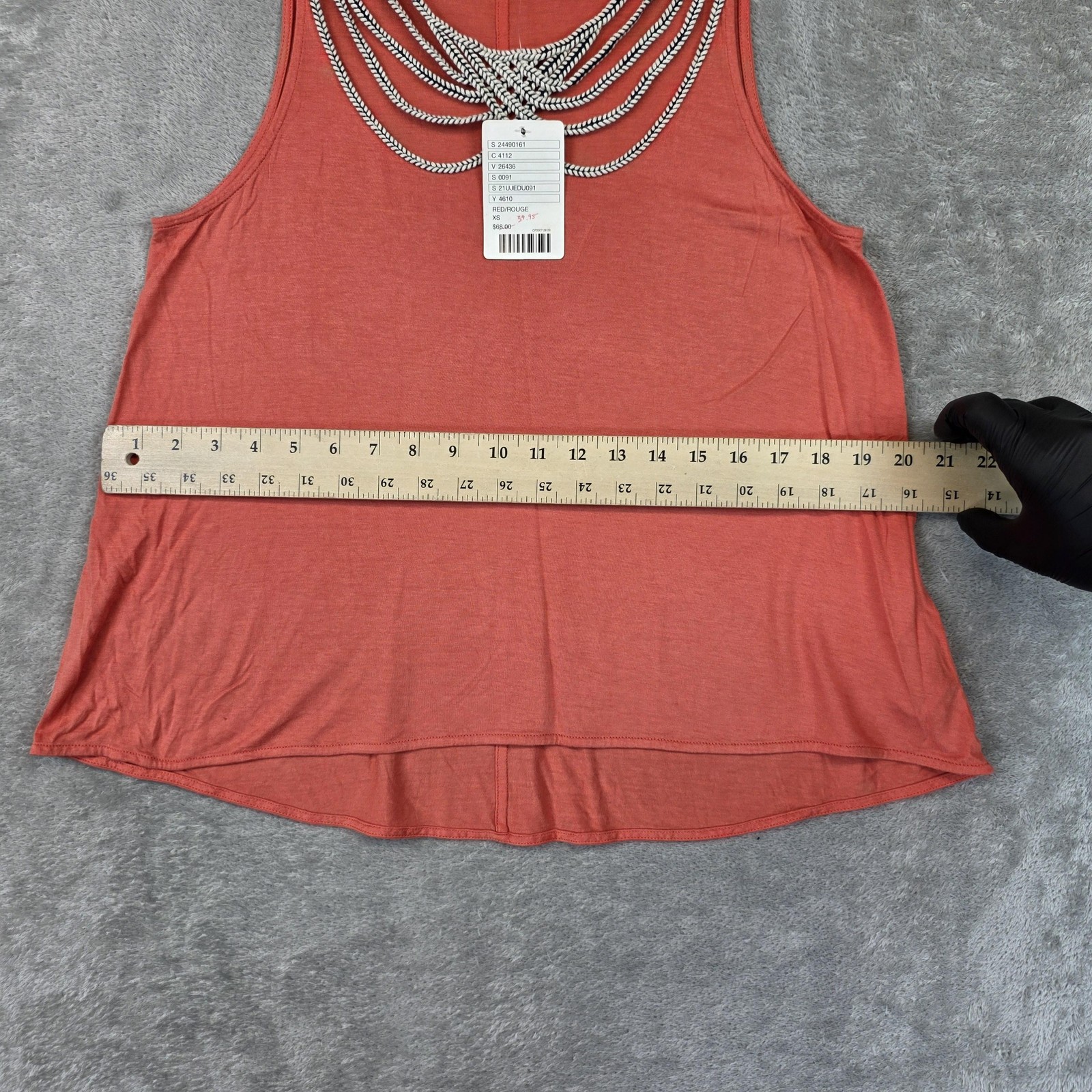 LeifNotes Tank Top Womens XS Red Embellished Scoop Neck Jersey Hi Low Hem