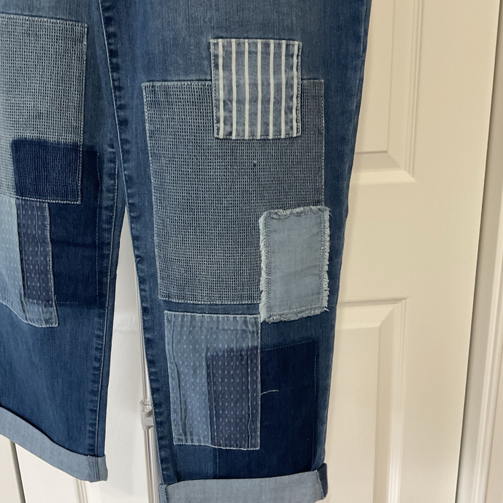 Logo by Lori Goldstein boyfriend Jeans Womens 11 Blue Medium Wash Patchwork