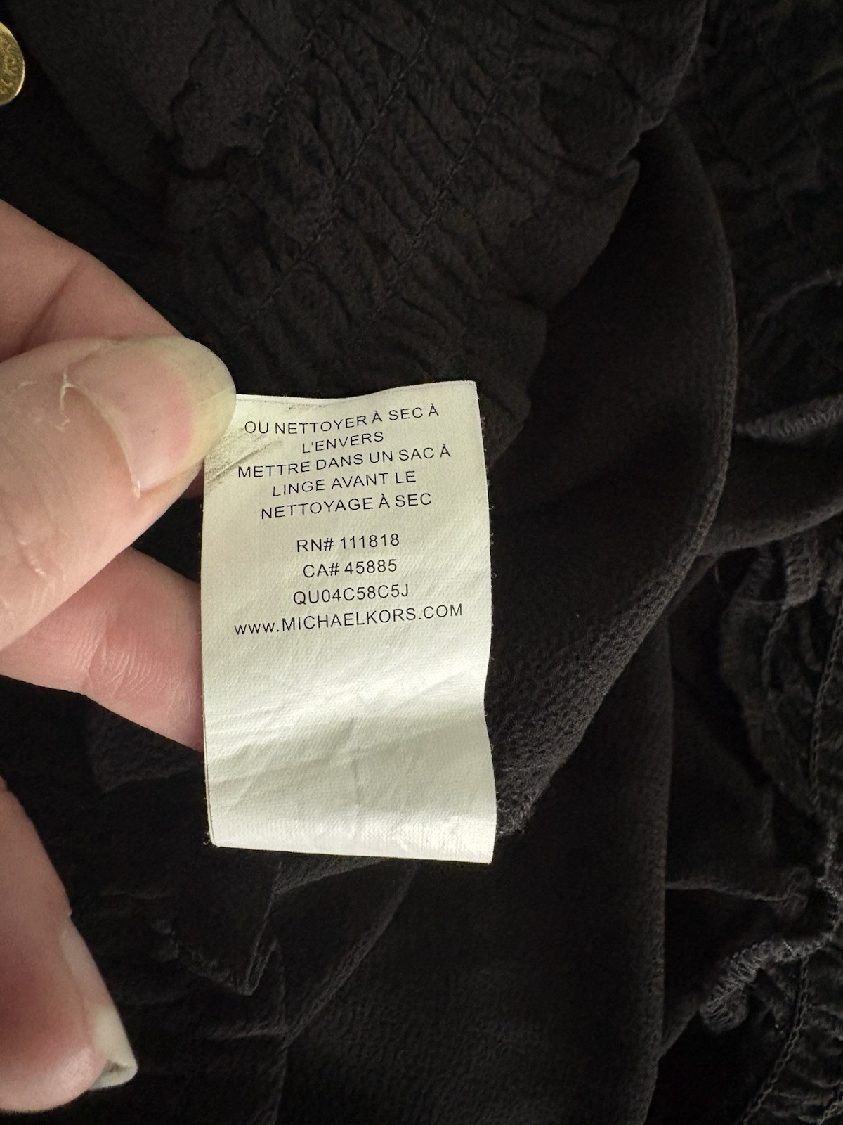 Michael Kors Black Puff Sleeve Smocked Hem Blouse Size Large NWOT