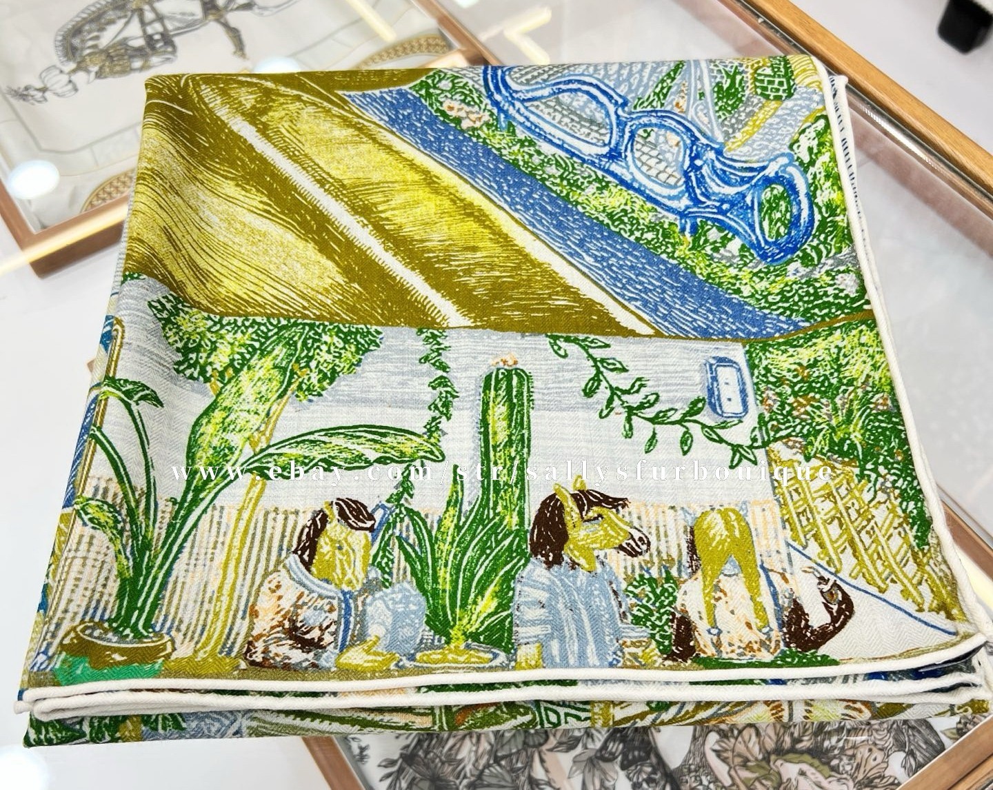 Sallys 70% Cashmere & 30% Silk Wrap Scarf City Print Double Face Shawl 53″ Green