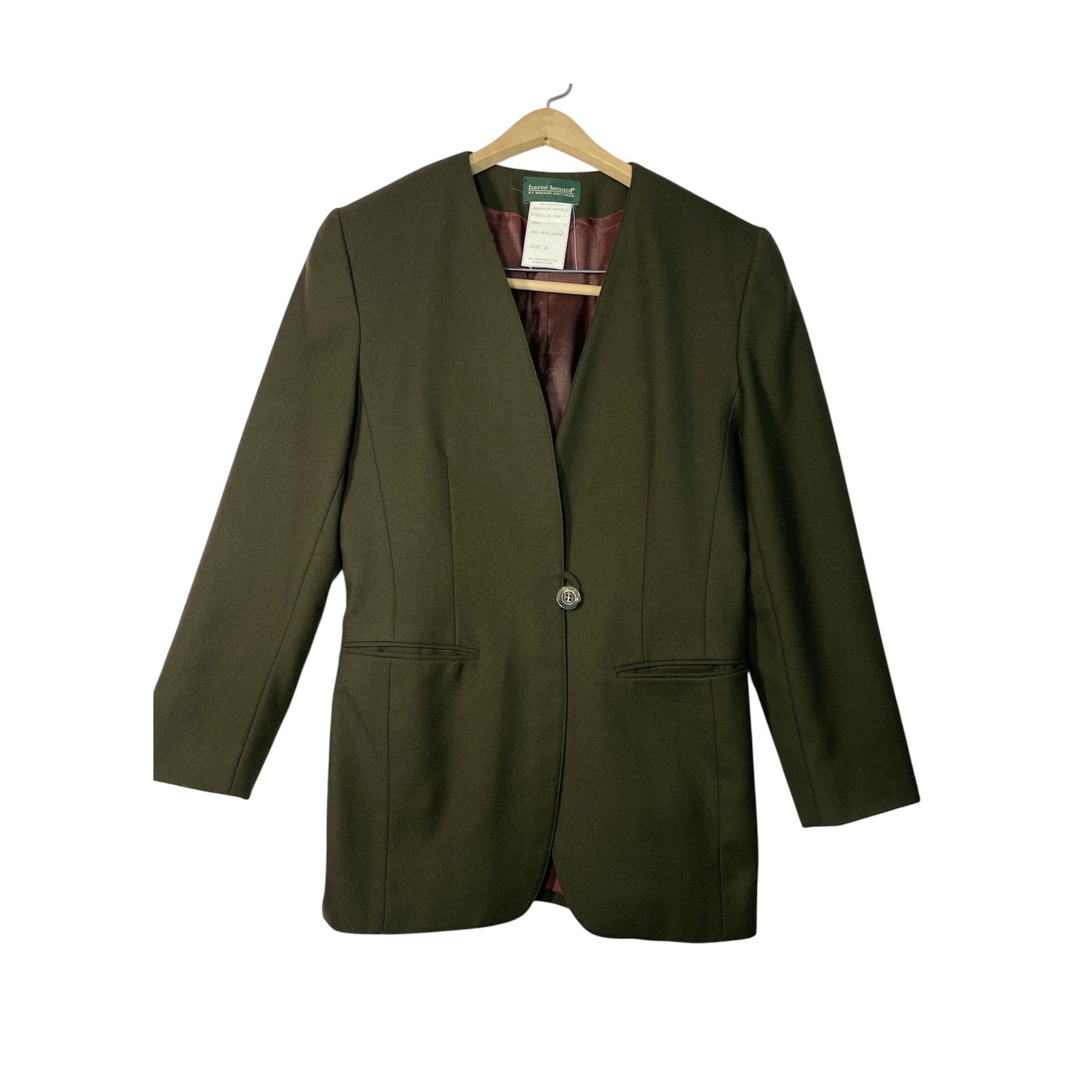 Harvé Benard Wool Women Blazer Size 8 Olive Green Single Button Career Jacket