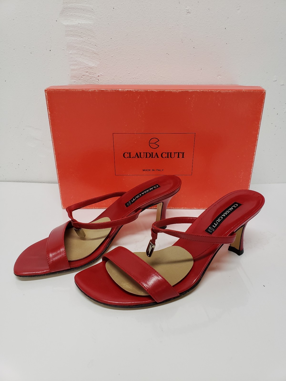 CLAUDIA CIUTI ITALY Napa Red SANDALS 2 STRAP HEEL SHOES WOMENS 6.5