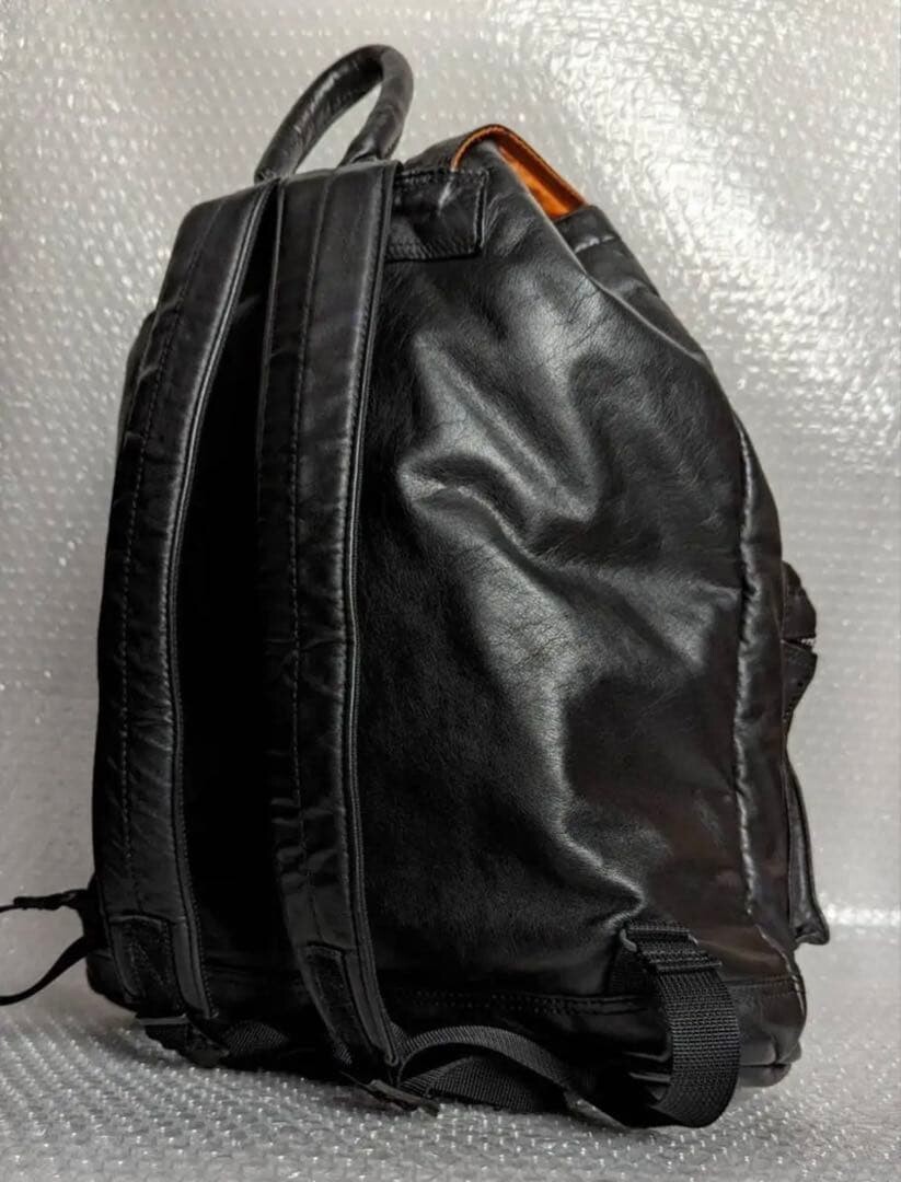 PORTER Tanker Leather Backpack Black Nylon Lined Zip Military Men Japan 43cm