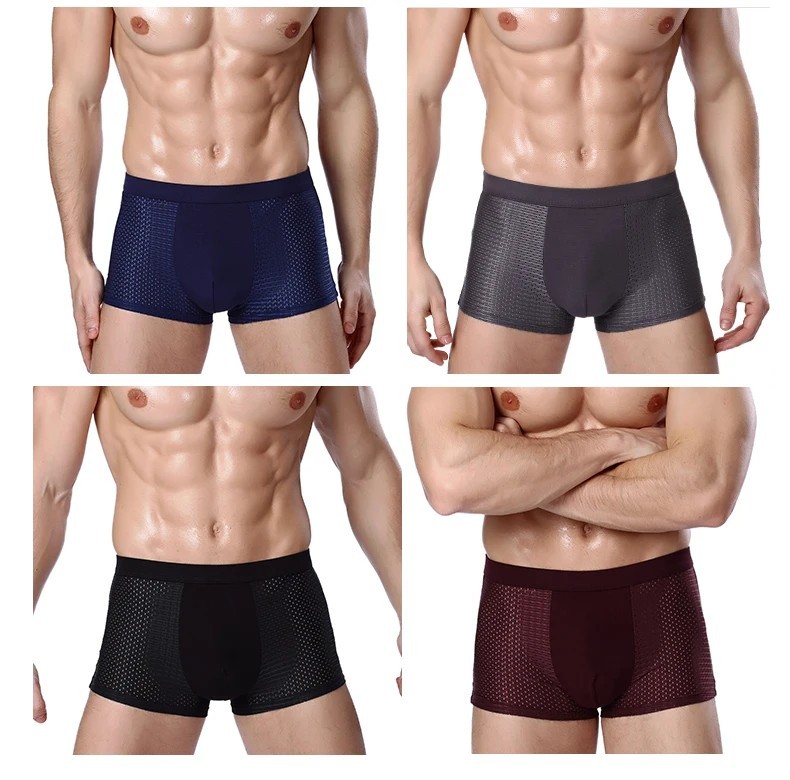4 Pack Mens Bamboo Fiber Boxer Briefs Breathable Underwear L-8XL Solid Shorts