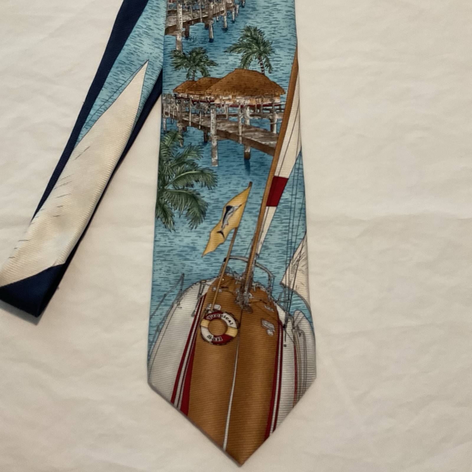 Tropicals by Tango Silk Necktie Vintage Florida Vacation Sailboats Palm Trees