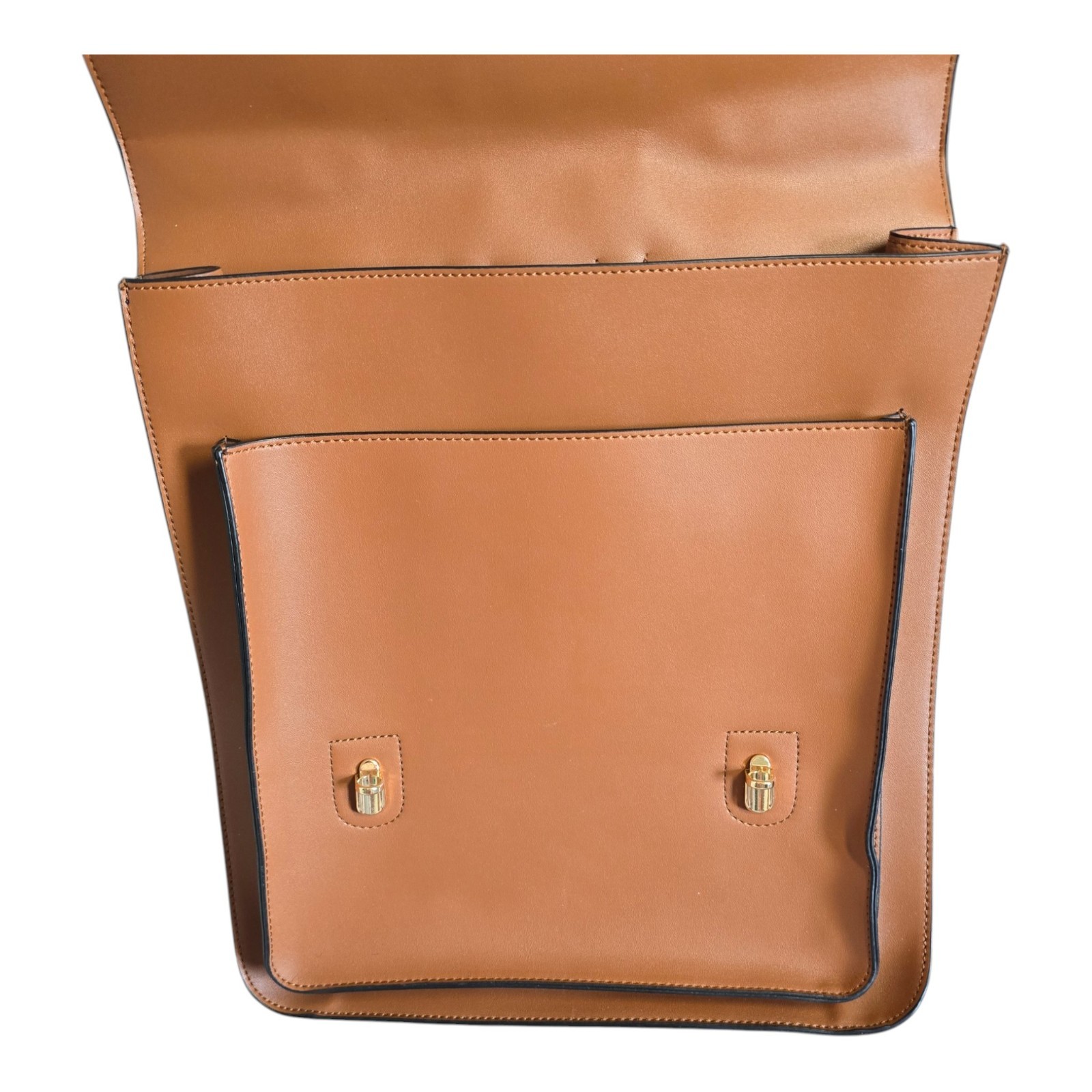 ECOSUSI Faux Leather Backpack Satchel Laptop Bag w Matching Clutch Caramel Brown