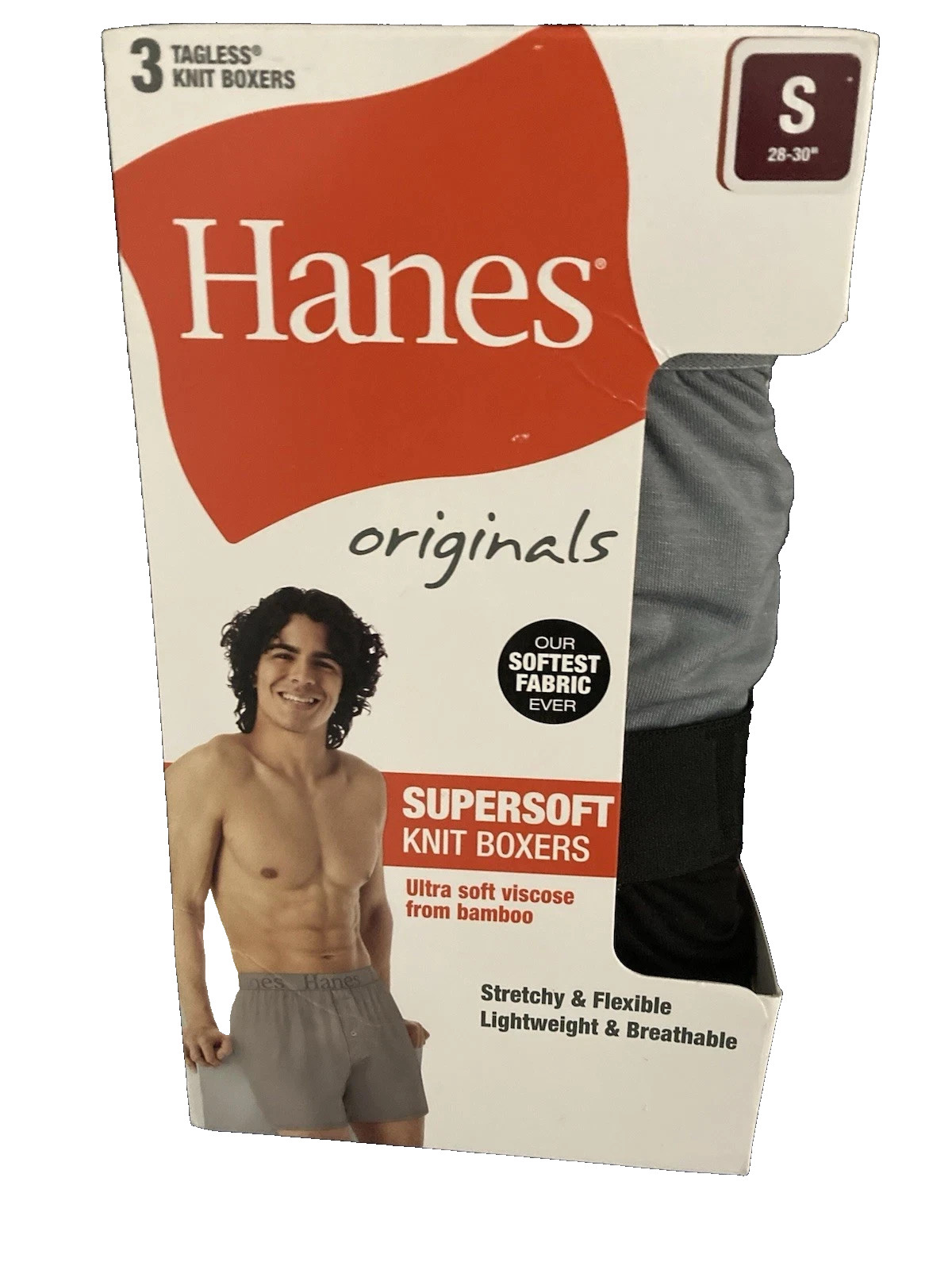 Hanes Men’s Size S 28-30 Boxer Briefs 3-Pack Supersoft Made Viscose From Bamboo
