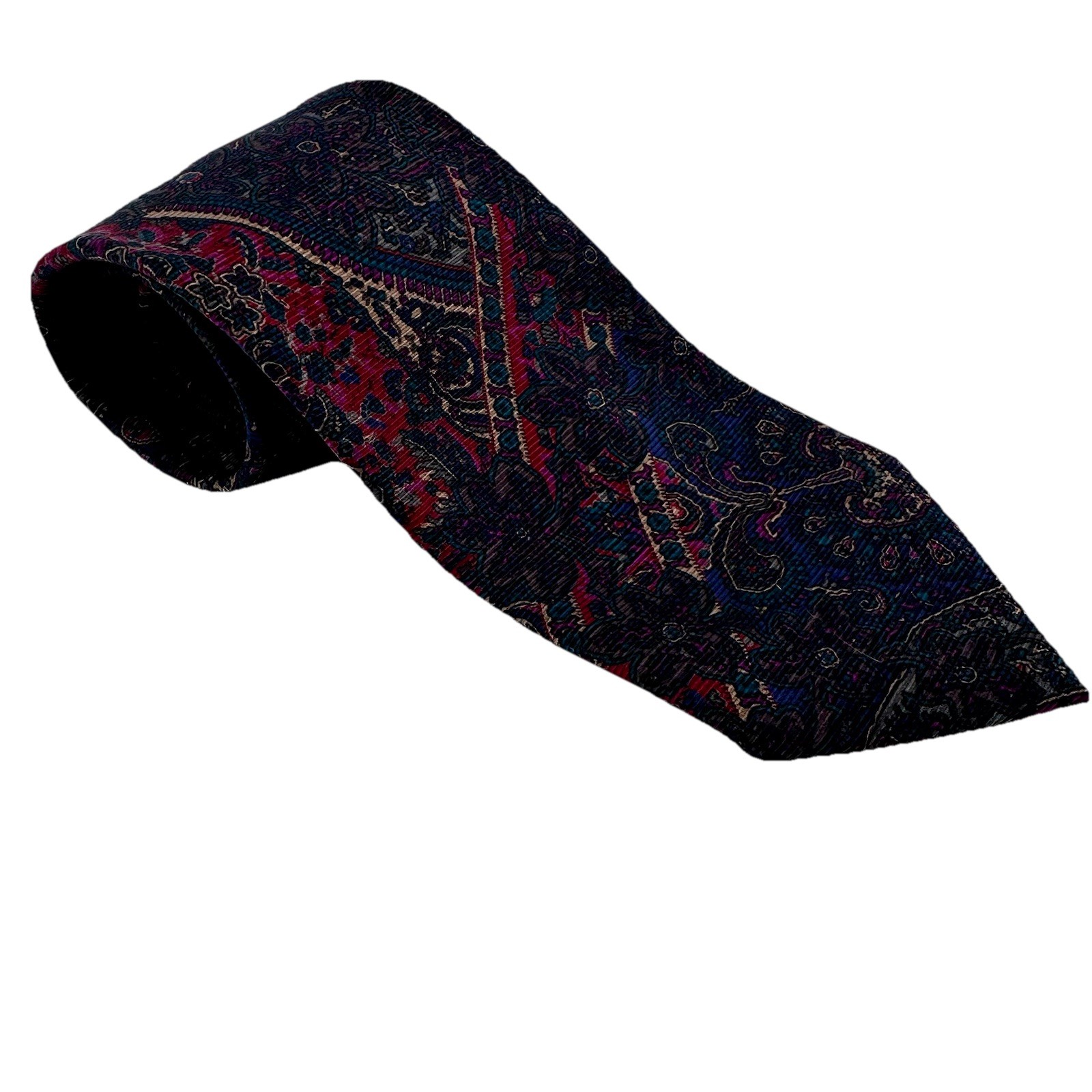 Christian Dior Mens Silk Tie Purple Blue Burgundy Paisley Made in USA 3.25″ Wide