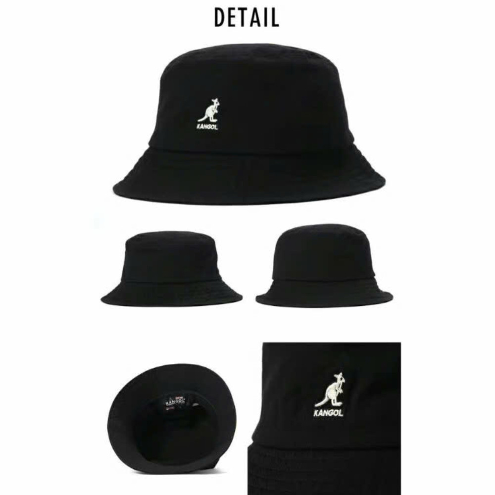 Kangol Washed Cotton Bucket Hat Flat Top Fisherman Cap Black Sizes M, L, XL