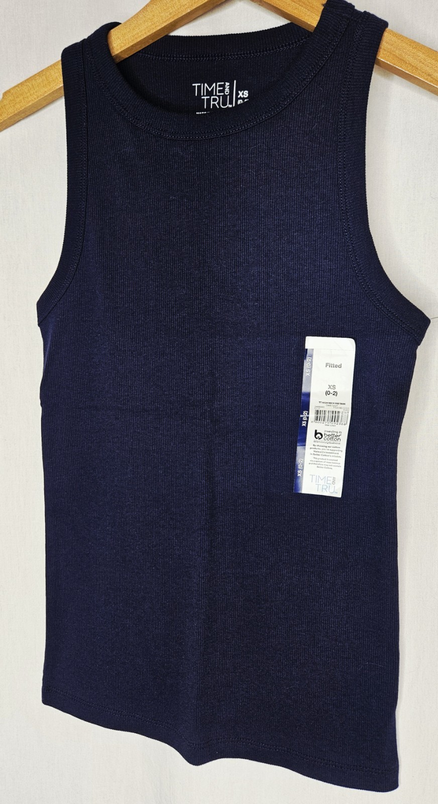 Time and Tru Regular / Plus Blue Fitted High Neck Rib Tank Top XS XL 2XL or 3XL