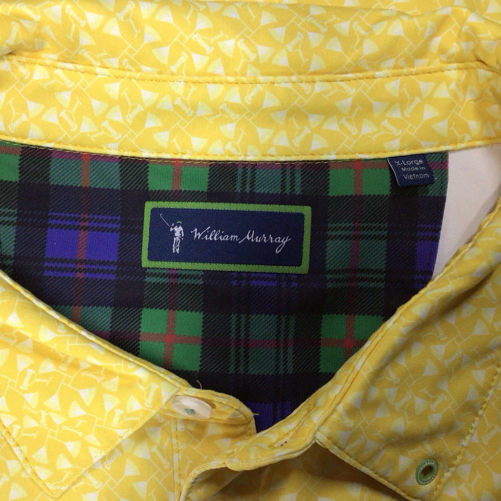 William Murray Polo Men’s XL Yellow Martini Glasses Print Stretch Performance