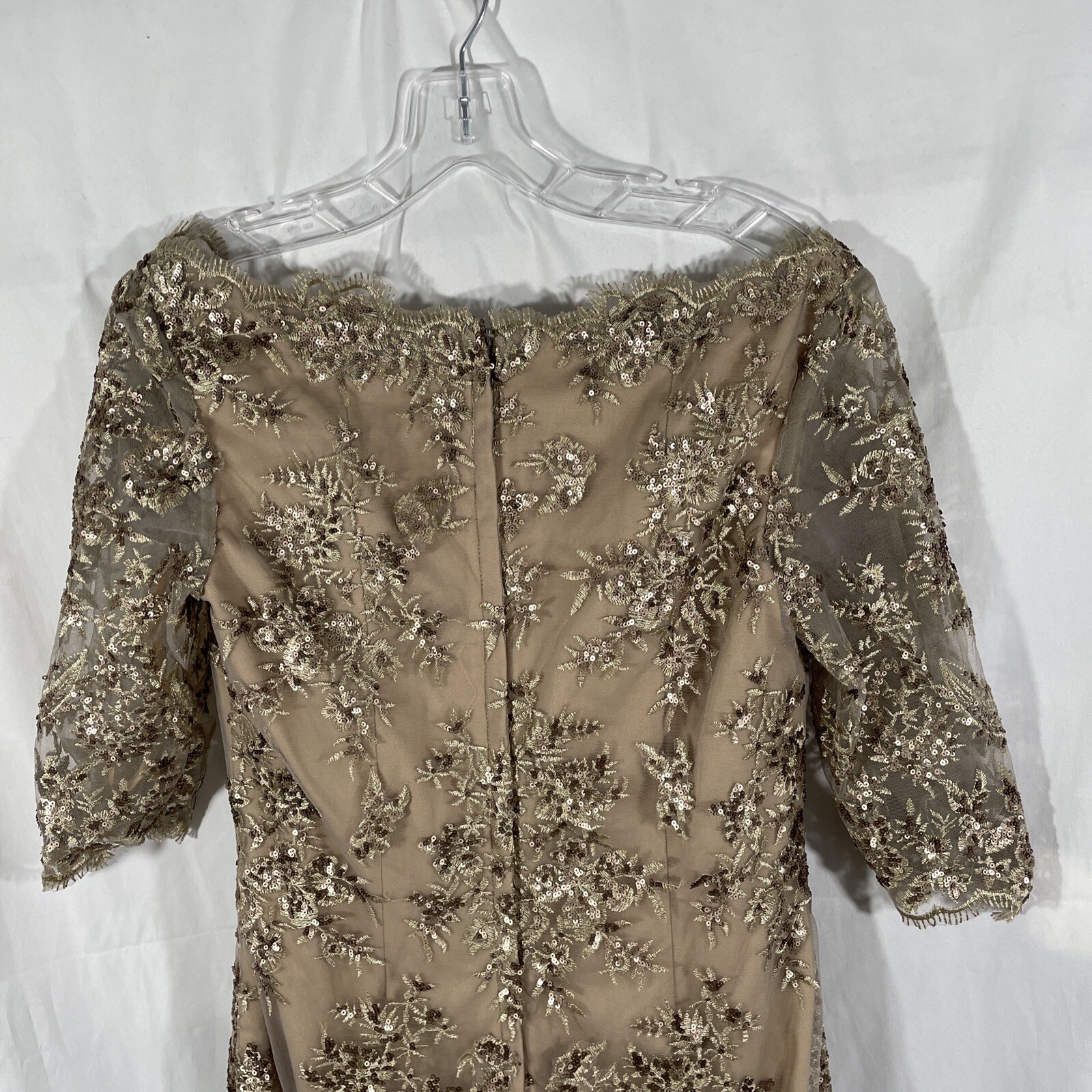 NEW $378 La Femme [ 8 ] Embroidered Sheath Cocktail Dress in Champagne #S179