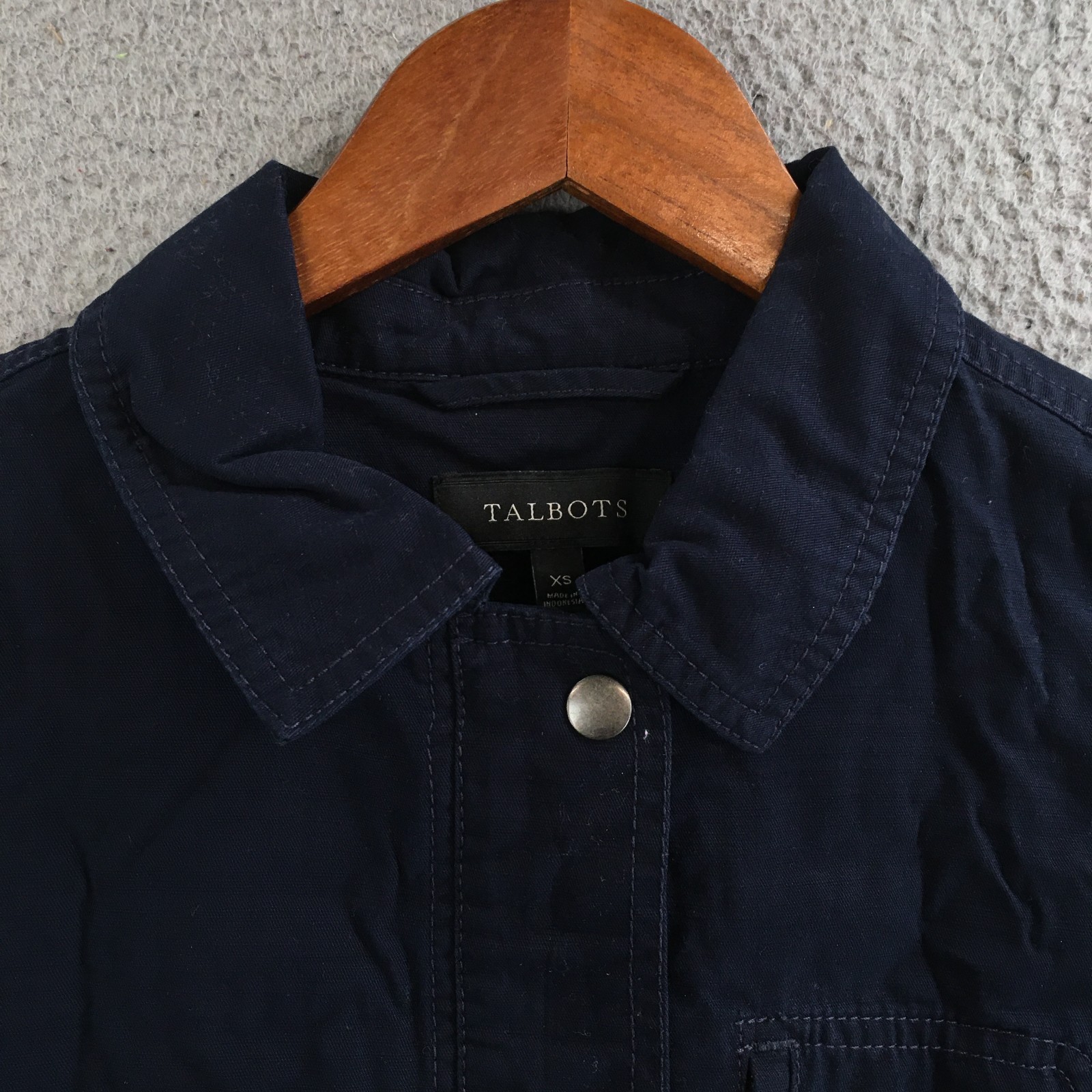 Talbots Safari Utility Jacket Womens XS Long Sleeve Full Zip Collared Denim Blue