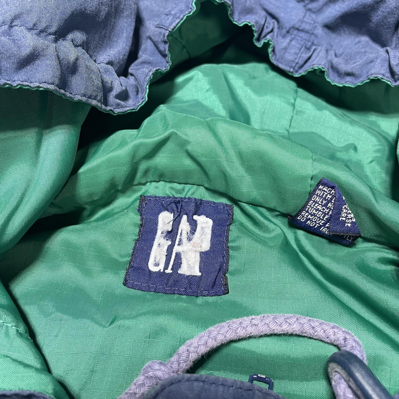 Vintage Gap Jacket Mens Medium Blue Green Nylon Hooded Anorak Pullover 90s