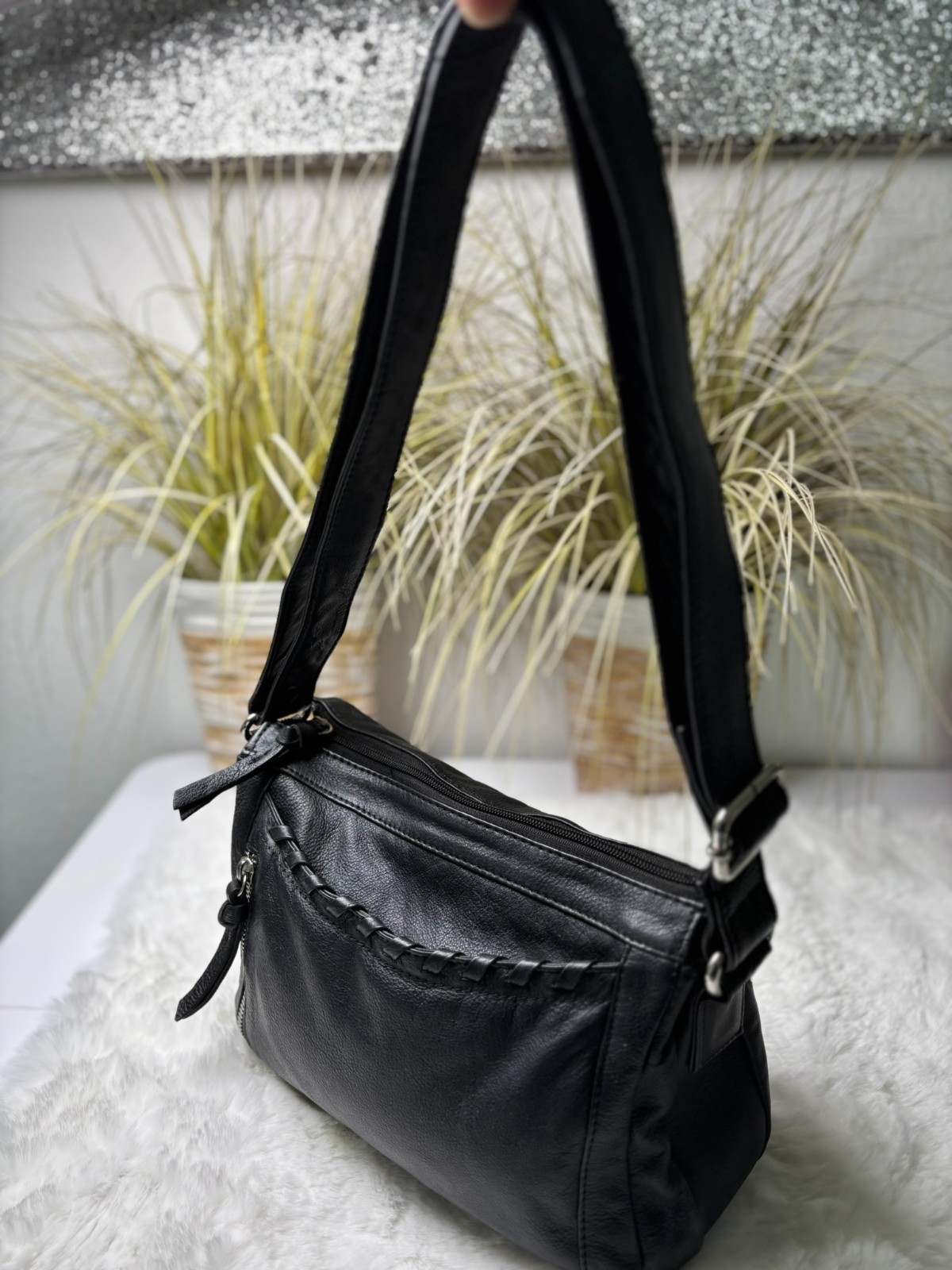 Great American Leatherworks Black Leather Crossbody Bag With Adjustable Strap
