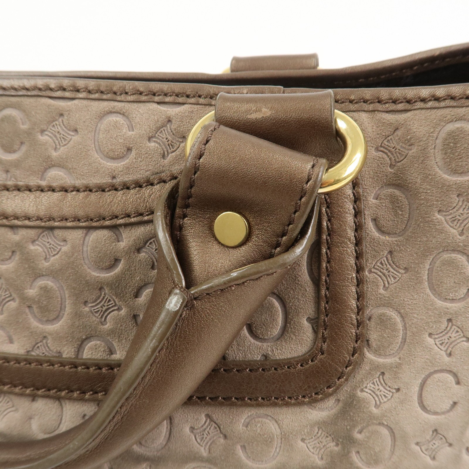 CELINE C Macadam Suede Leather Boogie Bag Hand Bag Beige Brown Auth Used F/S