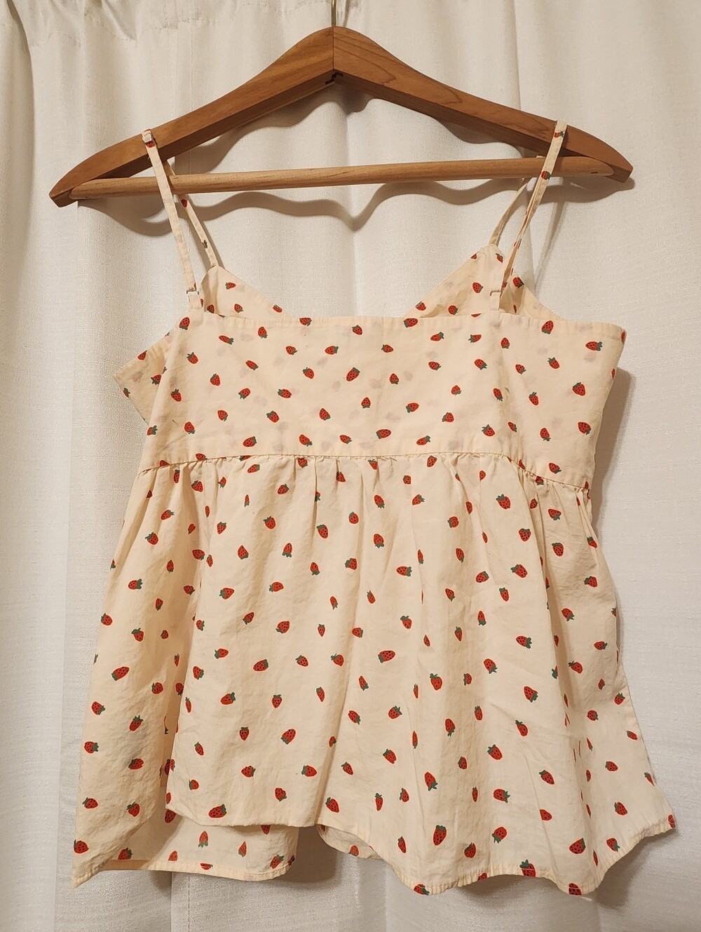 Madewell Strawberry Print Tie Front Cami Tank Top Size 4 Cream Red Cottagecore