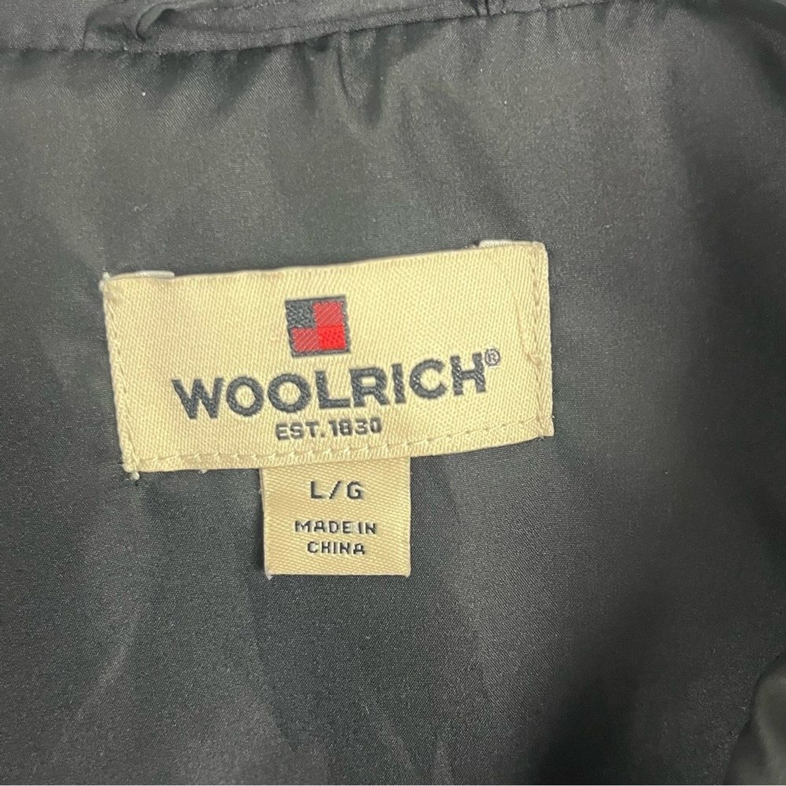 WOOLRICH Black Down Filled Full Zipper Button Closure Pockets Vest, Size Large