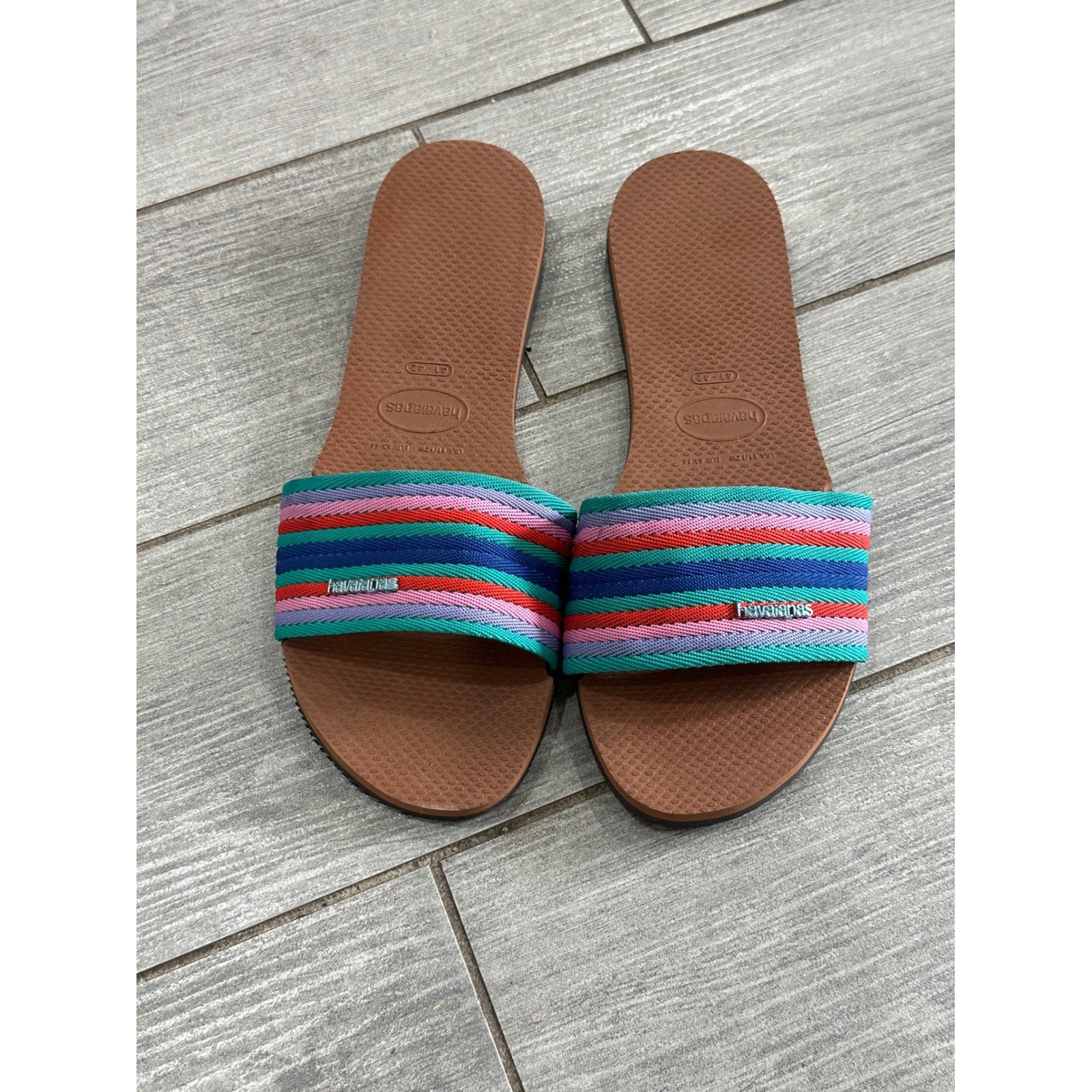 Havaianas You Malta Mix Multi Stripe Slide Sandals Women 11/12 New!