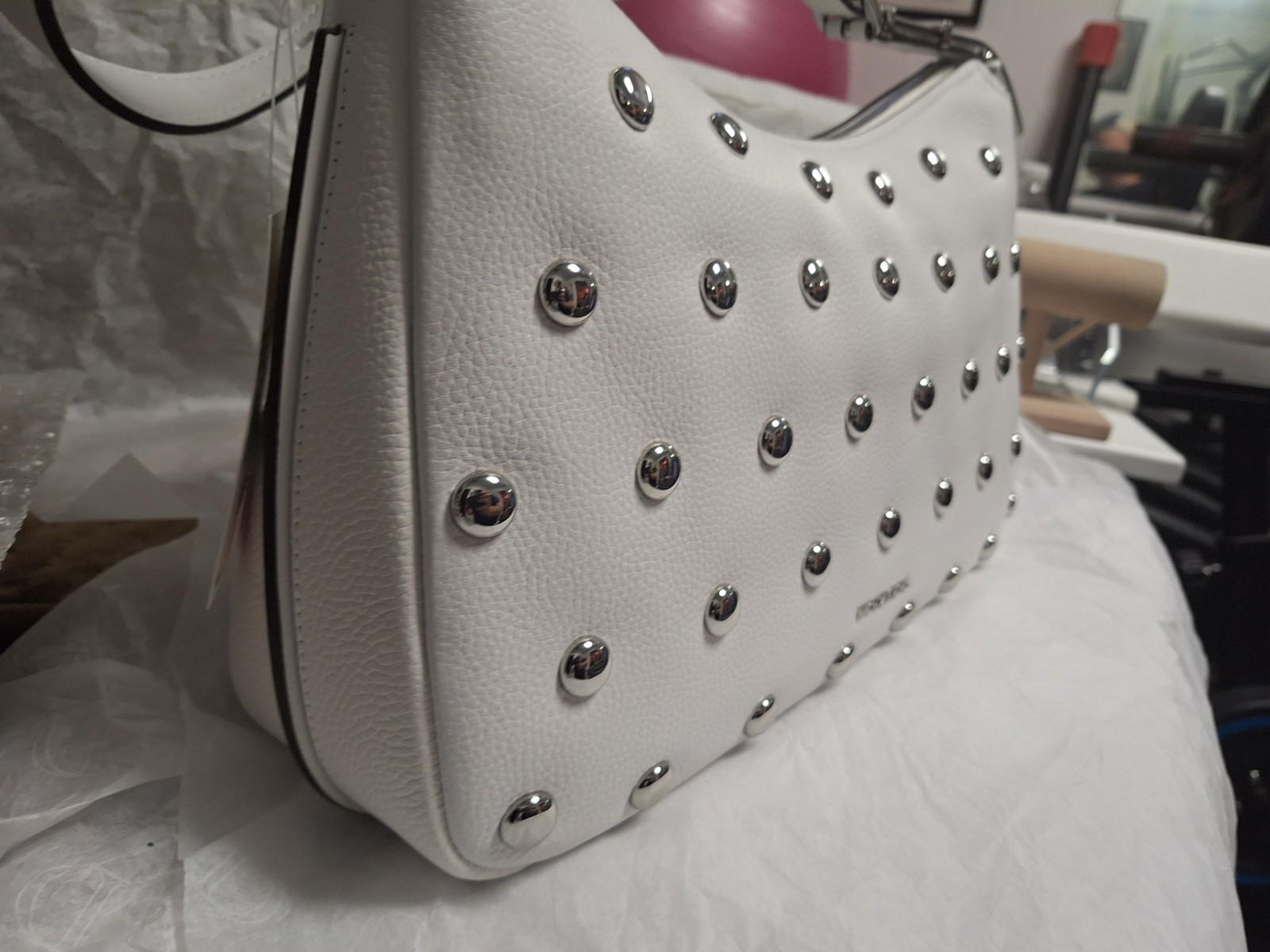 Michael Kors Nolita Medium Zip Convertible Shoulder Bag Optic White Leather