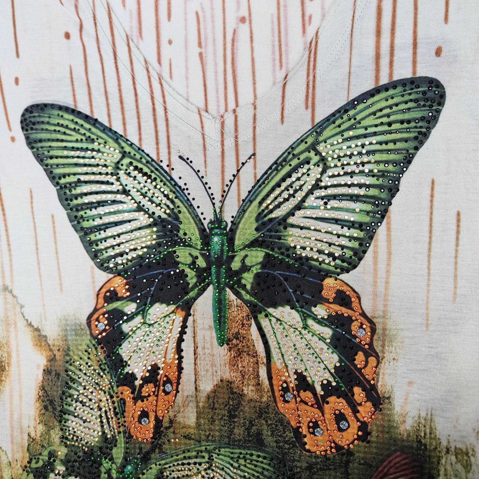 Fairycore Butterfly Rhinestone Graphic Top XL Boho Artsy Whimsical Tee Y2K Style