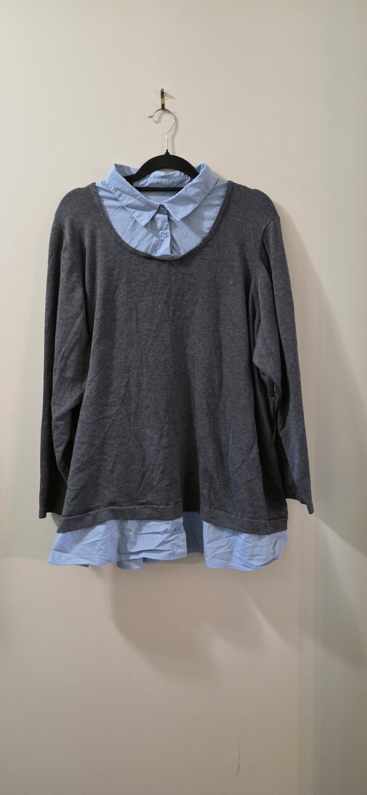 Avenue Gray And Blue Faux Layered Sweater Shirt Size 26/28 #A66