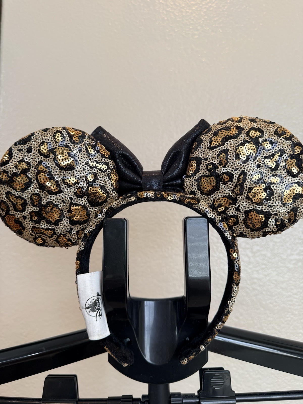 Disney Minnie Mouse Leopard Sequin Bow Mouse Ears Headband Black/Gold